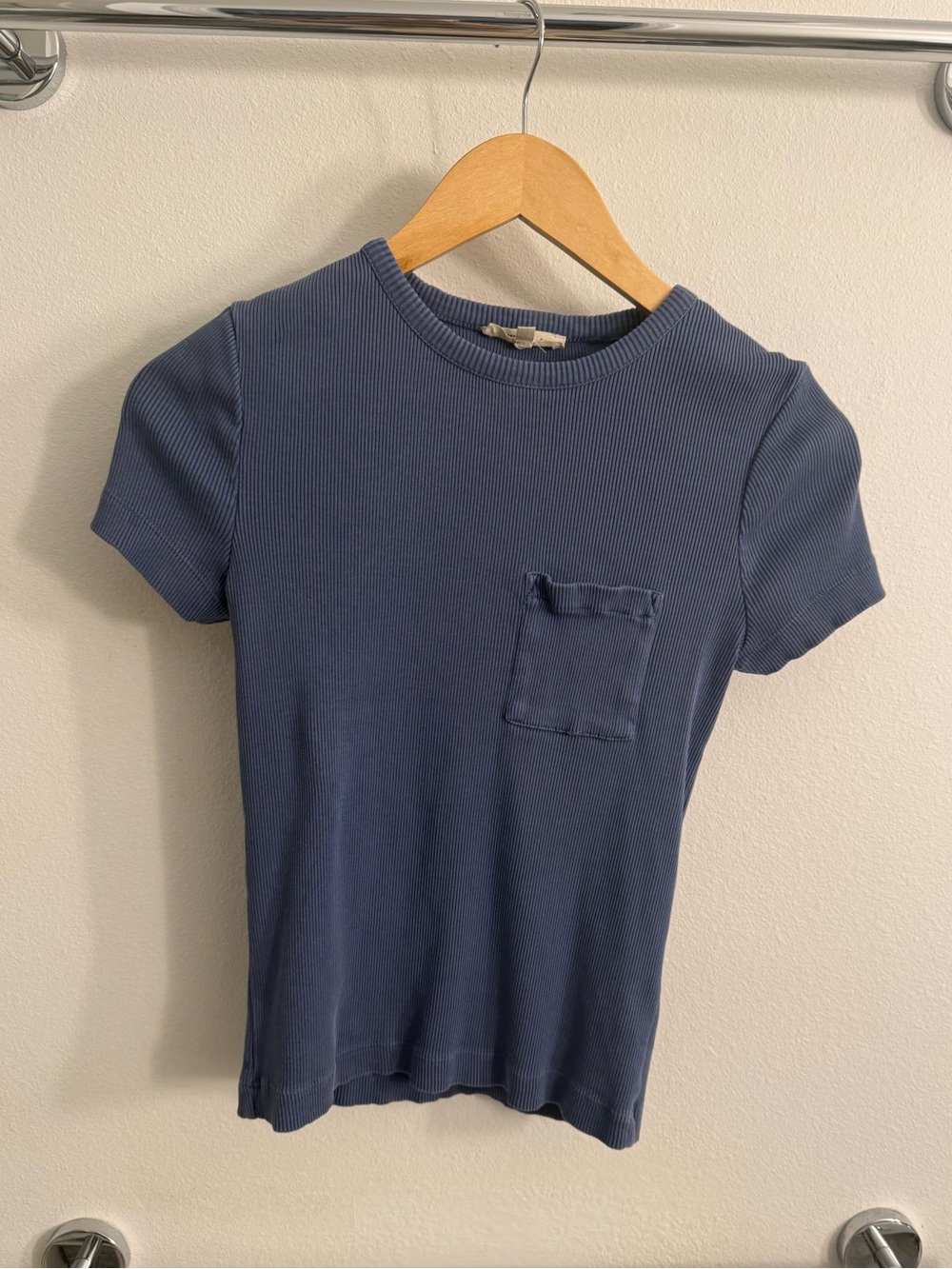 Madewell Ribbed Short Sleeve Tee with Pocket - Periwinkle Blue